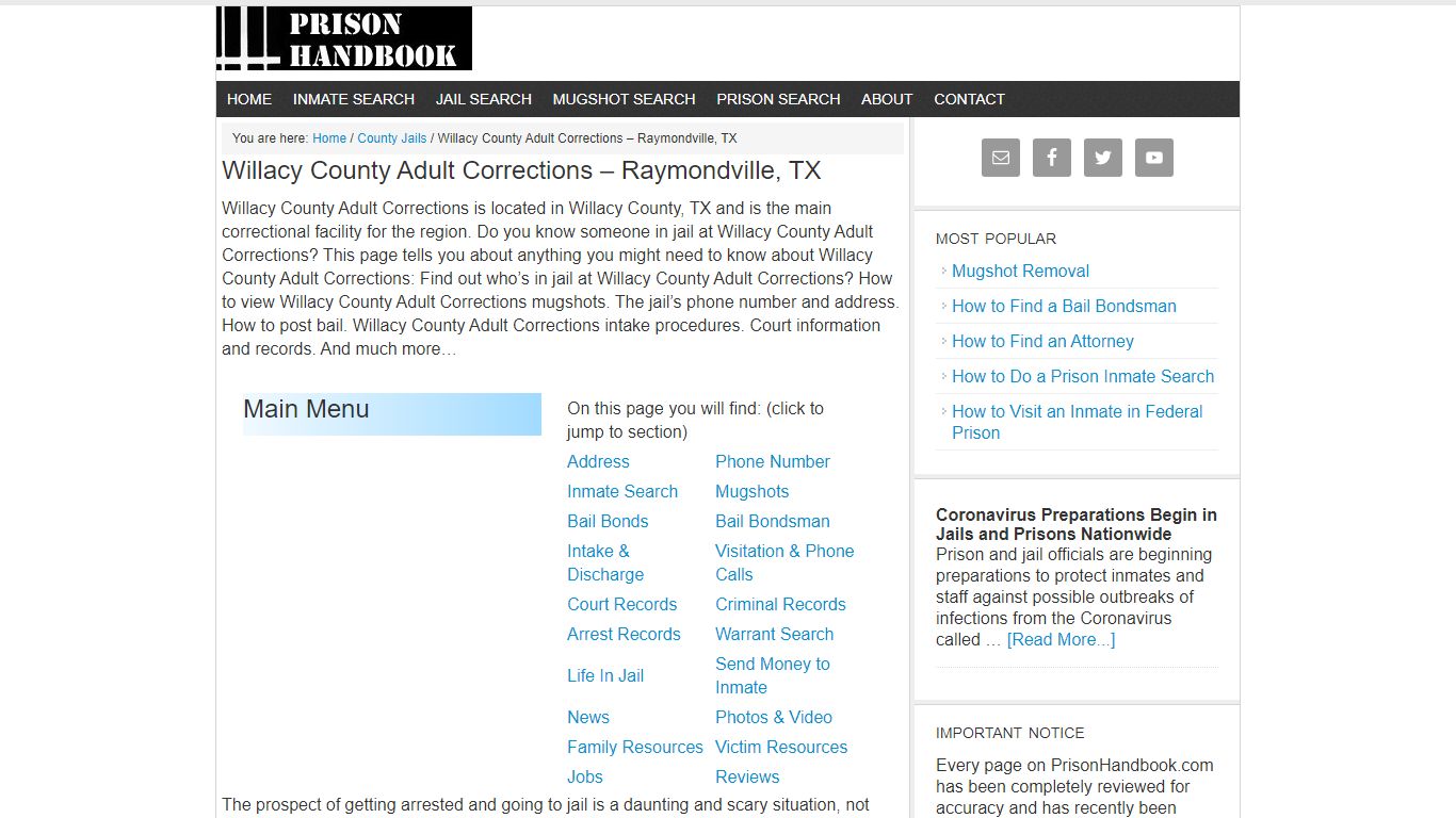 Willacy County Adult Corrections – Raymondville, TX - Prison Handbook